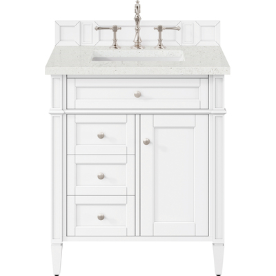 James Martin Brittany 30 inch Single Vanity, Bright White, w/ 3 CM Lime Delight Quartz Top, 840108977947, 655-V30-BW-3LDL