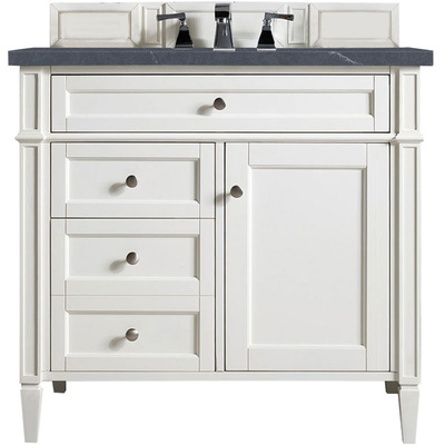 James Martin Brittany 36 inch Single Vanity, Bright White w/ 3 CM Charcoal Soapstone Quartz Top, 840108962851, 655-V36-BW-3CSP
