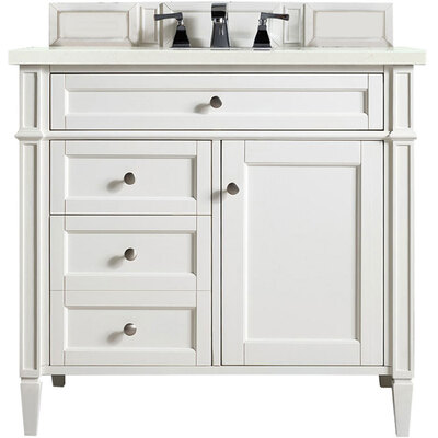 James Martin Brittany 36 inch Single Vanity, Bright White w/ 3 CM Eternal Marfil Quartz Top, 840108962875, 655-V36-BW-3EMR