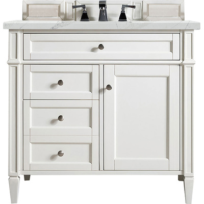 James Martin Brittany 36 inch Single Vanity, Bright White w/ 3 CM Ethereal Noctis Quartz Top, 840108962882, 655-V36-BW-3ENC