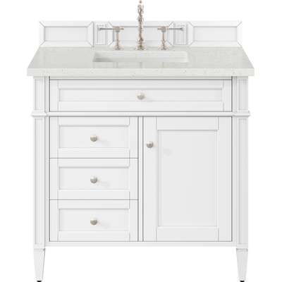 James Martin Brittany 36 inch Single Vanity, Bright White w/ 3 CM Lime Delight Quartz Top, 840108977978, 655-V36-BW-3LDL