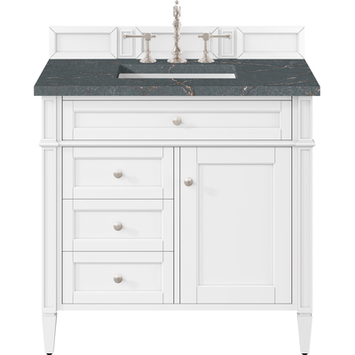 James Martin Brittany 36 inch Single Vanity, Bright White w/ 3 CM Parisien Bleu Quartz Top, 840108977985, 655-V36-BW-3PBL