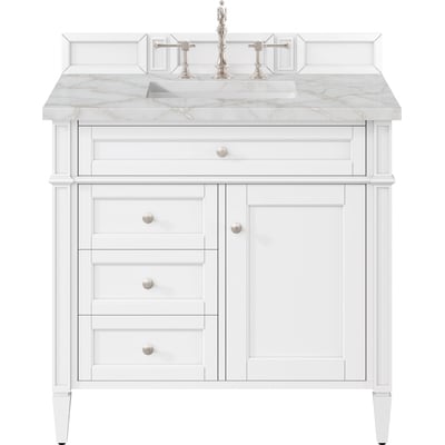 James Martin Brittany 36 inch Single Vanity, Bright White w/ 3 CM Victorian Silver Quartz Top, 840108977992, 655-V36-BW-3VSL