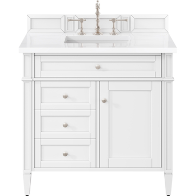 James Martin Brittany 36 inch Single Vanity, Bright White w/ 3 CM White Zeus Quartz Top, 840108962905, 655-V36-BW-3WZ