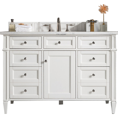 James Martin Brittany 48 inch Single Vanity, Bright White w/ 3 CM Arctic Fall Solid Surface Top, 840108962912, 655-V48-BW-3AF