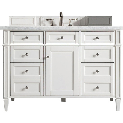 James Martin Brittany 48 inch Single Vanity, Bright White w/ 3 CM Carrara Marble Top, 840108962929, 655-V48-BW-3CAR