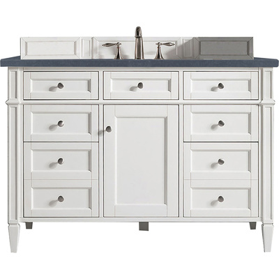 James Martin Brittany 48 inch Single Vanity, Bright White w/ 3 CM Charcoal Soapstone Quartz Top, 840108962936, 655-V48-BW-3CSP