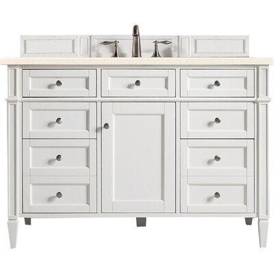 James Martin Brittany 48 inch Single Vanity, Bright White w/ 3 CM Eternal Marfil Quartz Top, 840108962950, 655-V48-BW-3EMR