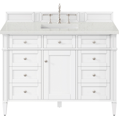 James Martin Brittany 48 inch Single Vanity, Bright White w/ 3 CM Lime Delight Quartz Top, 840108978005, 655-V48-BW-3LDL