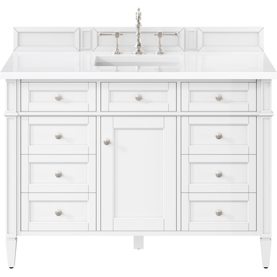 James Martin Brittany 48 inch Single Vanity, Bright White w/ 3 CM White Zeus Quartz Top, 840108962981, 655-V48-BW-3WZ