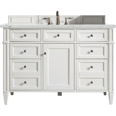 James Martin Brittany 48 inch Single Vanity, Bright White w/ 3 CM Ethereal Noctis Silestone Top w/FreePower Wireless Charger, 840467812620, 655-V48-BW-FENC