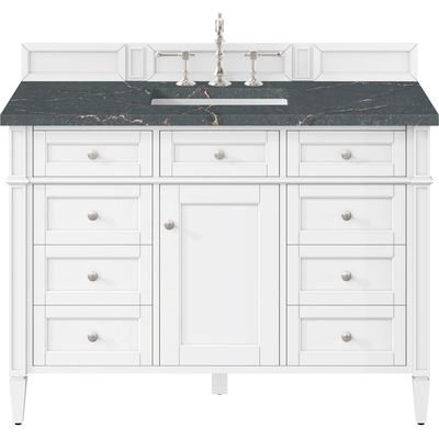 James Martin Brittany 48 inch Single Vanity, Bright White w/ 3 CM Parisien Bleu Silestone Top w/FreePower Wireless Charger, 840467812637, 655-V48-BW-FPBL