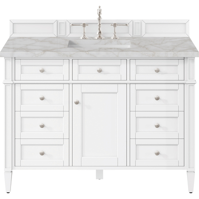 James Martin Brittany 48 inch Single Vanity, Bright White w/ 3 CM Victorian Silver Silestone Top w/FreePower Wireless Charger, 840467812644, 655-V48-BW-FVSL