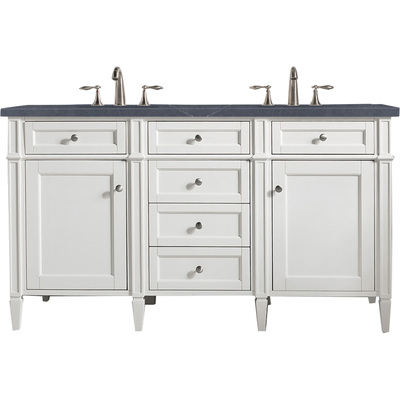 James Martin Brittany 60 inch Double Vanity, Bright White Vanity w/ 3 CM Charcoal Soapstone Quartz Top, 840108963018, 655-V60D-BW-3CSP