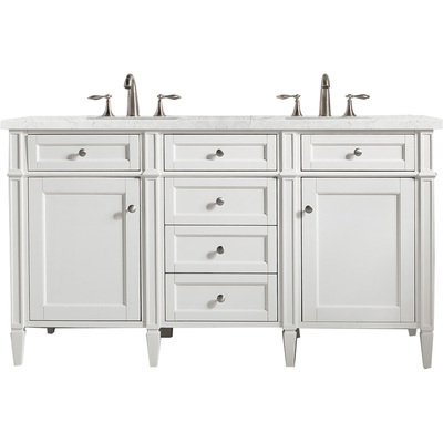 James Martin Brittany 60 inch Double Vanity, Bright White Vanity w/ 3 CM Eternal Jasmine Pearl Quartz Top, 840108963025, 655-V60D-BW-3EJP
