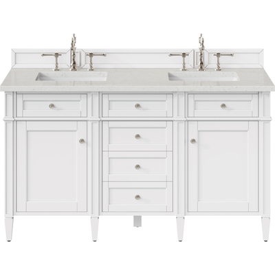 James Martin Brittany 60 inch Double Vanity, Bright White Vanity w/ 3 CM Lime Delight Quartz Top, 840108978036, 655-V60D-BW-3LDL