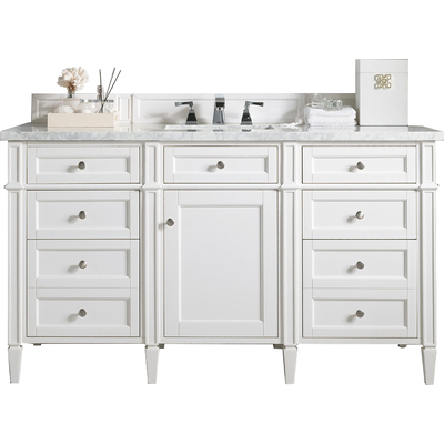 James Martin Brittany 60 inch Single Vanity, Bright White w/ 3 CM Carrara Marble Top, 840108963087, 655-V60S-BW-3CAR