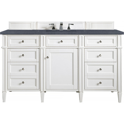 James Martin Brittany 60 inch Single Vanity, Bright White w/ 3 CM Charcoal Soapstone Quartz Top, 840108963094, 655-V60S-BW-3CSP