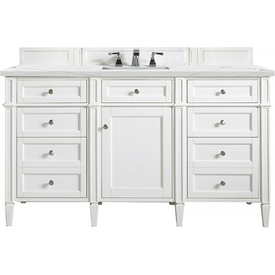 James Martin Brittany 60 inch Single Vanity, Bright White w/ 3 CM Ethereal Noctis Quartz Top, 840108963124, 655-V60S-BW-3ENC