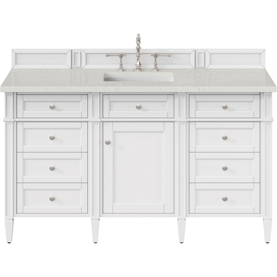 James Martin Brittany 60 inch Single Vanity, Bright White w/ 3 CM Lime Delight Quartz Top, 840108978067, 655-V60S-BW-3LDL