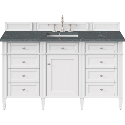 James Martin Brittany 60 inch Single Vanity, Bright White w/ 3 CM Parisien Bleu Quartz Top, 840108978074, 655-V60S-BW-3PBL