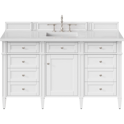 James Martin Brittany 60 inch Single Vanity, Bright White w/ 3 CM White Zeus Quartz Top, 840108963148, 655-V60S-BW-3WZ