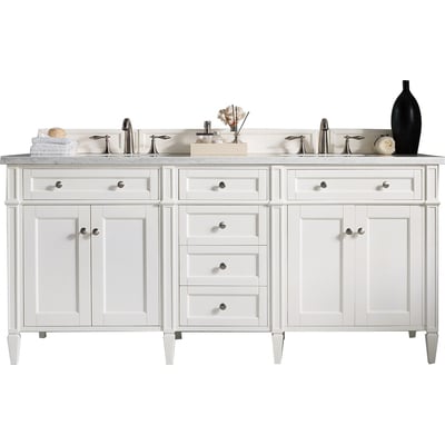 James Martin Brittany 72 inch Double Vanity, Bright White Vanity w/ 3 CM Arctic Fall Solid Surface Top, 840108963155, 655-V72-BW-3AF