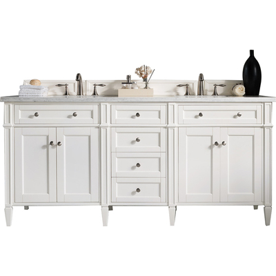 James Martin Brittany 72 inch Double Vanity, Bright White Vanity w/ 3 CM Carrara Marble Top, 840108963162, 655-V72-BW-3CAR