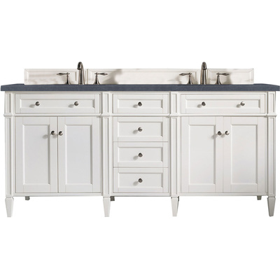 James Martin Brittany 72 inch Double Vanity, Bright White Vanity w/ 3 CM Charcoal Soapstone Quartz Top, 840108963179, 655-V72-BW-3CSP