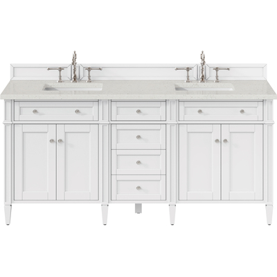 James Martin Brittany 72 inch Double Vanity, Bright White Vanity w/ 3 CM Lime Delight Quartz Top, 840108978098, 655-V72-BW-3LDL