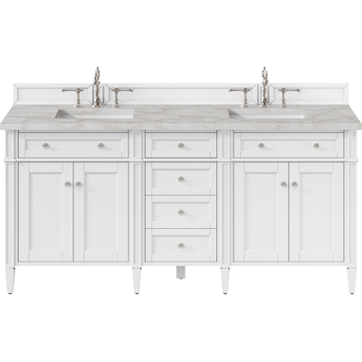 James Martin Brittany 72 inch Double Vanity, Bright White Vanity w/ 3 CM Victorian Silver Quartz Top, 840108978111, 655-V72-BW-3VSL
