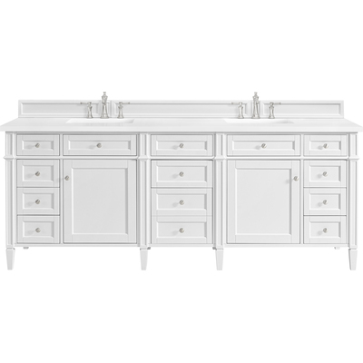 James Martin Brittany 84 inch Double Bathroom Vanity, Bright White w/ 3 CM White Zeus Quartz Top, 840108977596, 655-V84-BW-3WZ