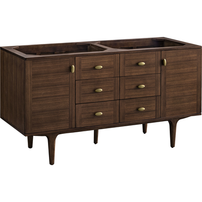 James Martin Amberly 60 inch Double Vanity Cabinet, Mid-Century Walnut, 840467806292, 670-V60D-M-WLT