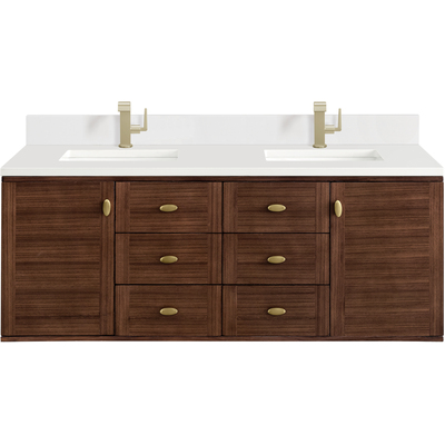 James Martin Amberly 60 inch Double Vanity, Mid-Century Walnut w/ Single Hole 3 CM White Zeus Top & Backsplash, 840108976681, 670-V60D-WLT-1WZ