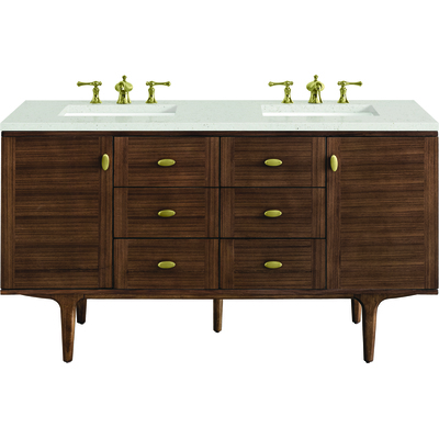 James Martin Amberly 60 inch Double Vanity, Mid-Century Walnut w/ 3 CM Lime Delight Top, 840108969966, 670-V60D-WLT-3LDL