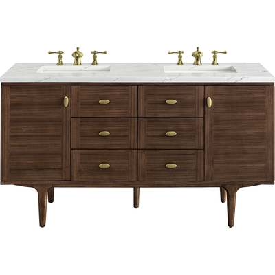 James Martin Amberly 60 inch Double Vanity, Mid-Century Walnut w/ 3 CM Ethereal Noctis Top w/FreePower Wireless Charger, 840467812828, 670-V60D-WLT-FENC