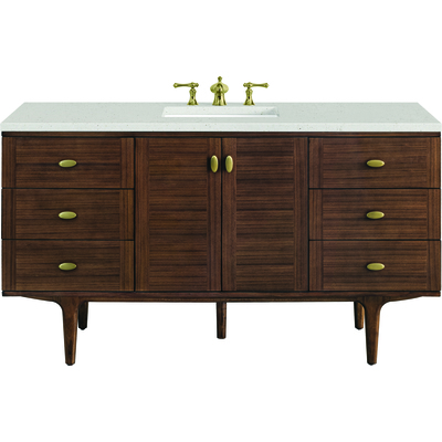 James Martin Amberly 60 inch Single Vanity, Mid-Century Walnut w/ 3 CM Lime Delight Top, 840108969973, 670-V60S-WLT-3LDL