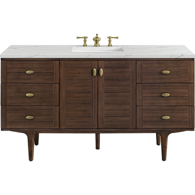 James Martin Amberly 60 inch Single Vanity, Mid-Century Walnut w/ 3 CM Ethereal Noctis Top w/FreePower Wireless Charger, 840467812866, 670-V60S-WLT-FENC