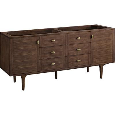 James Martin Amberly 72 inch Double Vanity Cabinet, Mid-Century Walnut, 840467806315, 670-V72-M-WLT