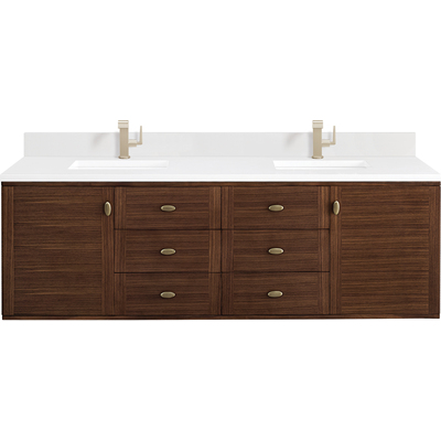 James Martin Amberly 72 inch Double Vanity, Mid-Century Walnut w/ Single Hole 3 CM White Zeus Top & Backsplash, 840108977244, 670-V72-WLT-1WZ