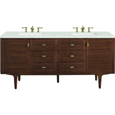 James Martin Amberly 72 inch Double Vanity, Mid-Century Walnut w/ 3 CM Lime Delight Top, 840108969980, 670-V72-WLT-3LDL