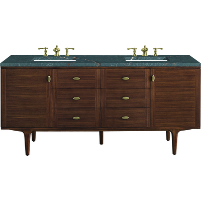 James Martin Amberly 72 inch Double Vanity, Mid-Century Walnut w/ 3 CM Parisien Bleu Top, 840108968426, 670-V72-WLT-3PBL