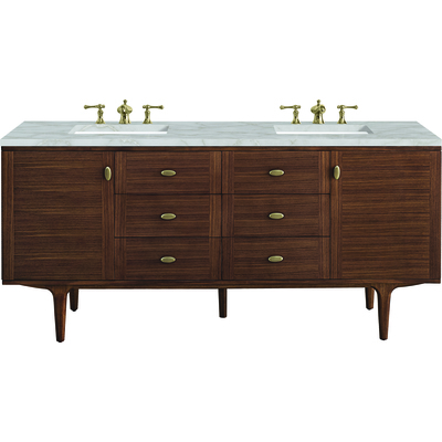 James Martin Amberly 72 inch Double Vanity, Mid-Century Walnut w/ 3 CM Victorian Silver Top, 840108966866, 670-V72-WLT-3VSL