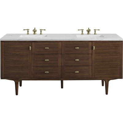James Martin Amberly 72 inch Double Vanity, Mid-Century Walnut w/ 3 CM Ethereal Noctis Top w/FreePower Wireless Charger, 840467812903, 670-V72-WLT-FENC