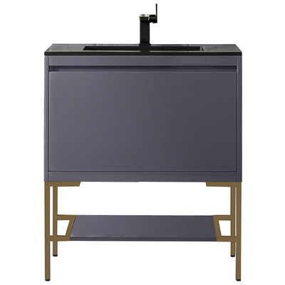 James Martin Bathroom Vanities, Single Sink Vanities, 30-40, Transitional, Gray, With Top and Sink, Modern Gray Glossy, Transitional, Charcoal Black, Yellow Poplar Solids, Plywood Panels and MDF, Vanity, 840108931864, 801V31.5MGGRGDCHB