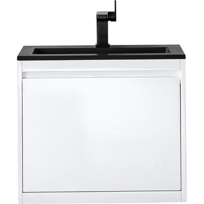 James Martin Mantova 23.6 inch Single Vanity, Glossy White w/ Charcoal Black Composite Stone Top, 840108961991, 805-V23.6-GW-CH