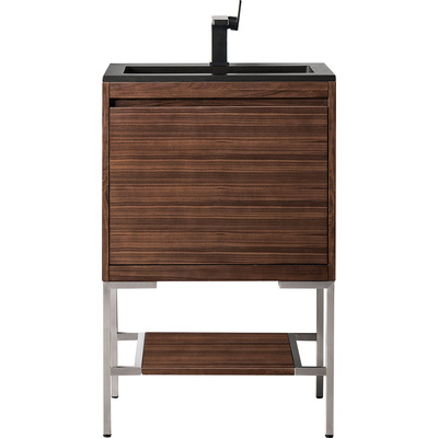 James Martin Mantova 23.6 inch Single Vanity, Mid-Century Walnut, Brushed Nickel Base w/ Charcoal Black Composite Stone Top, 840108962073, 805-V23.6-W-BN-CH