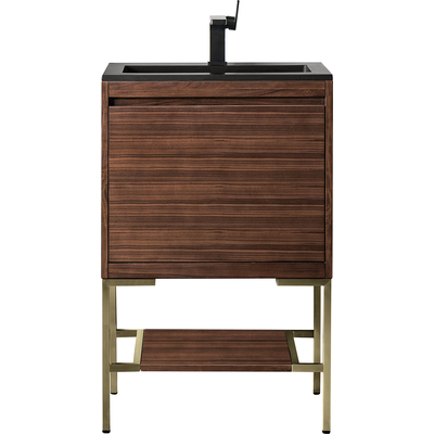 James Martin Mantova 23.6 inch Single Vanity, Mid-Century Walnut, Champagne Brass Base w/ Charcoal Black Composite Stone Top, 840108962134, 805-V23.6-W-CB-CH