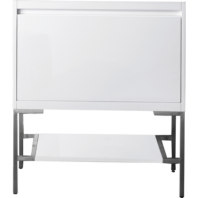 James Martin Mantova 31.5 inch Single Vanity Cabinet, Glossy White, Brushed Nickel Base, 840108962158, 805-V31.5-GW-BNK