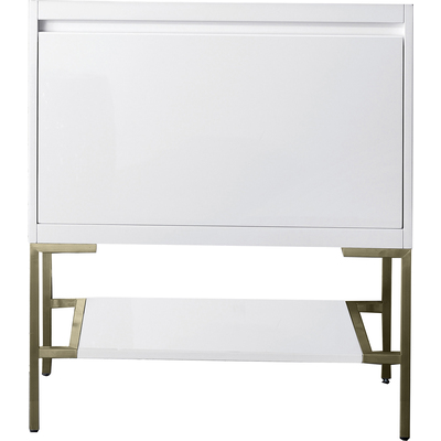 James Martin Mantova 31.5 inch Single Vanity Cabinet, Glossy White, Champagne Brass Base, 840108977541, 805-V31.5-GW-CB